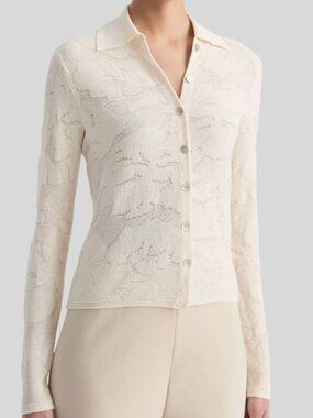 Vince Italian cotton-blend textured floral button-up shirt Size L